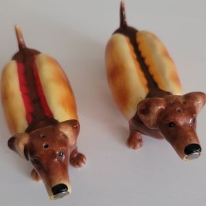 Ceramic Ketchup & Mustard Doxie Salt & Pepper Shakers